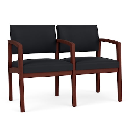 Lenox Wood 2 Seat Tandem Seating Wood Frame, Mahogany, MD Black Upholstery